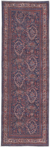 8' Red Blue And Tan Floral Power Loom Runner Rug