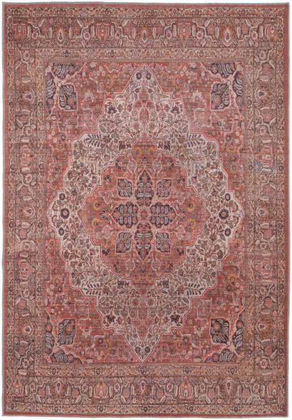 8' X 10' Red Tan And Pink Floral Power Loom Area Rug