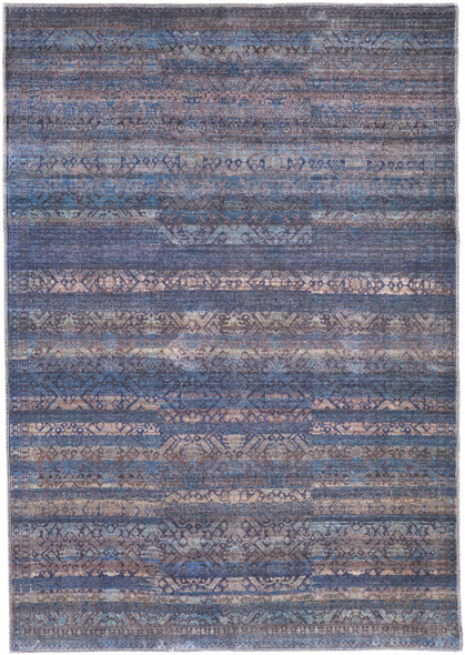 4' X 6' Blue Purple And Brown Floral Power Loom Area Rug