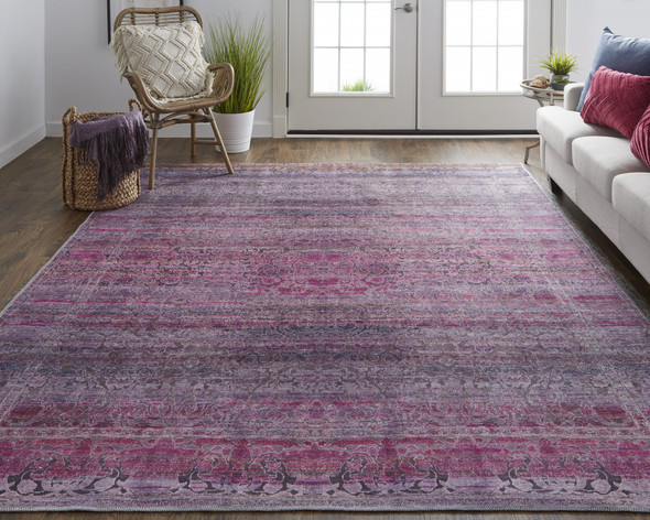 5' X 8' Pink And Purple Floral Power Loom Area Rug