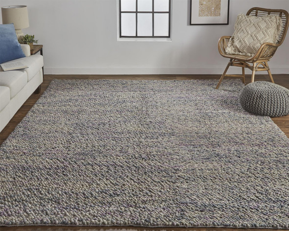 5' X 8' Purple Taupe And Gray Wool Hand Woven Distressed Stain Resistant Area Rug