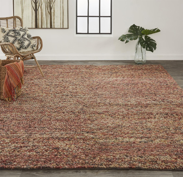 4' X 6' Brown Orange And Red Wool Hand Woven Distressed Stain Resistant Area Rug