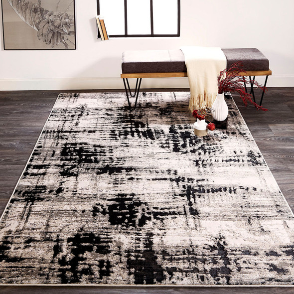 5' X 8' Black White And Gray Stain Resistant Area Rug