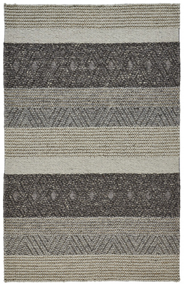 5' X 8' Gray Taupe And Tan Wool Striped Hand Woven Stain Resistant Area Rug