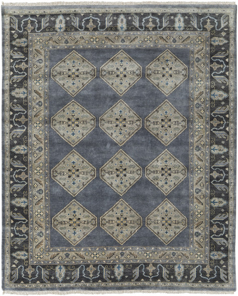 2' X 3' Blue Gray And Taupe Wool Floral Hand Knotted Stain Resistant Area Rug