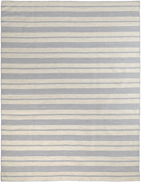 2' X 3' Blue Ivory And Tan Striped Dhurrie Hand Woven Stain Resistant Area Rug