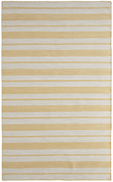 2' X 3' Yellow And Ivory Striped Dhurrie Hand Woven Stain Resistant Area Rug