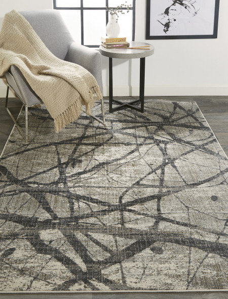 2' X 3' Taupe Gray And Ivory Abstract Stain Resistant Area Rug