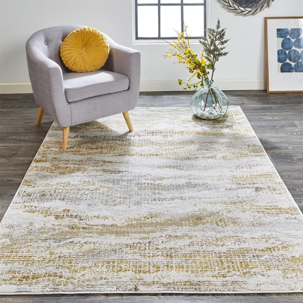 2' X 3' Gold Gray And Ivory Abstract Stain Resistant Area Rug