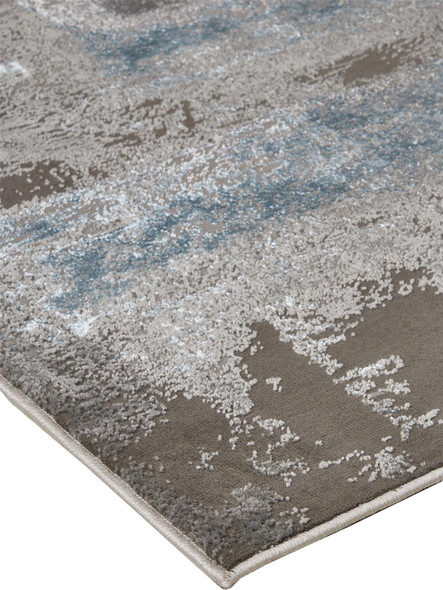 2' X 3' Gray Ivory And Blue Abstract Stain Resistant Area Rug