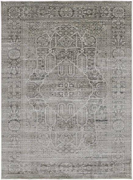 2' X 3' Gray Silver And Taupe Floral Power Loom Distressed Area Rug