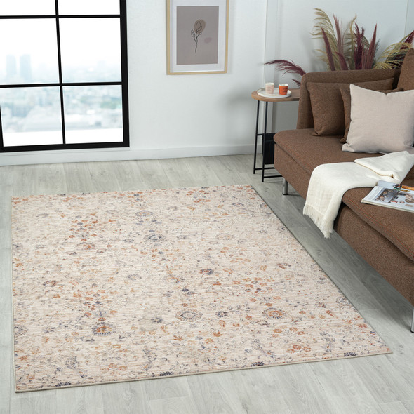5' X 8' Ivory Floral Area Rug