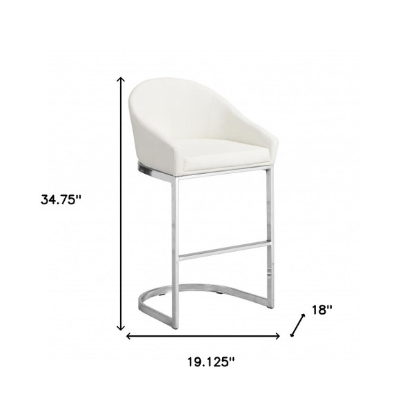 35" White Faux Leather And Steel Low Back Bar Height Chair With Footrest