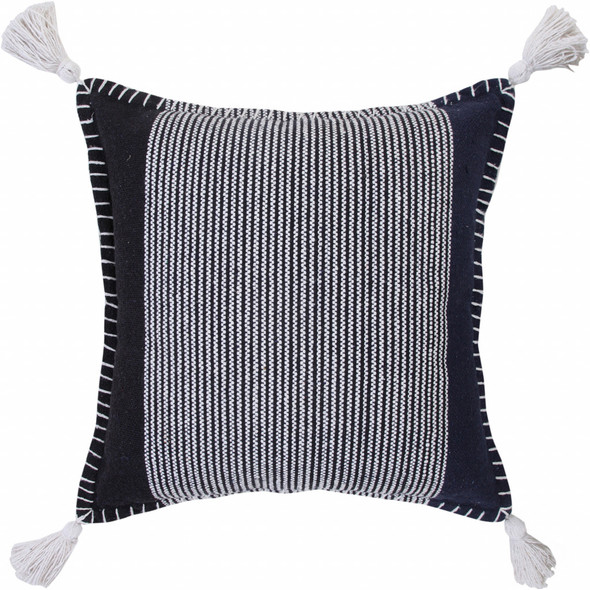 Set Of Two 20" X 20" Blue Striped Zippered 100% Cotton Throw Pillow