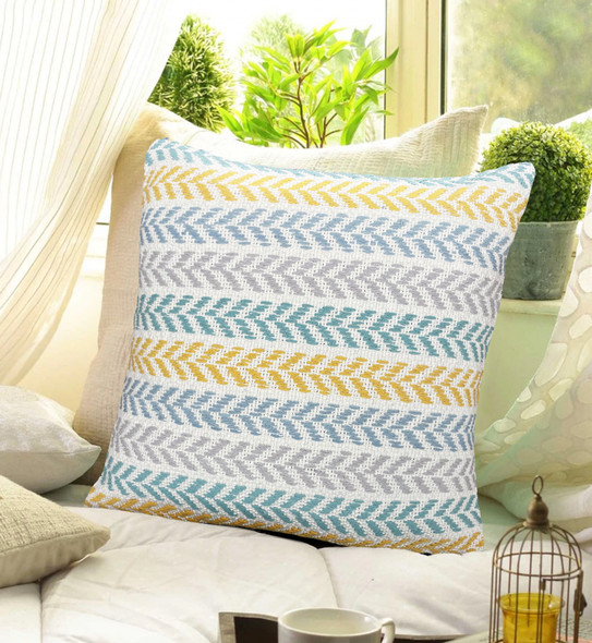 Set Of Two 18" X 18" Yellow Striped Zippered 100% Cotton Throw Pillow