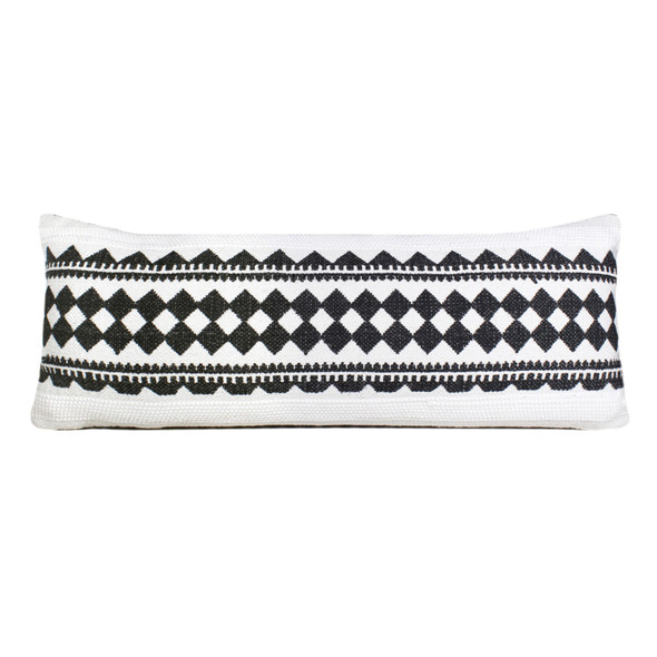 Set Of Two 14" X 36" Black Geometric Zippered 100% Cotton Throw Pillow