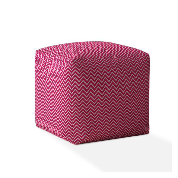 17" Pink Cotton Chevron Pouf Ottoman