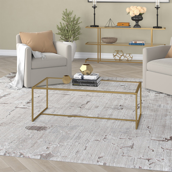 47" Gold Glass Rectangular Sled Base Coffee Table