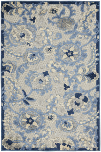 3' X 5' Blue And Gray Floral Power Loom Area Rug