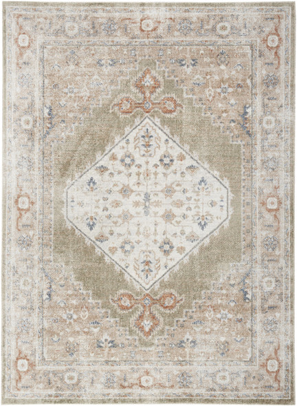 7' X 9' Sage Oriental Power Loom Distressed Washable Area Rug