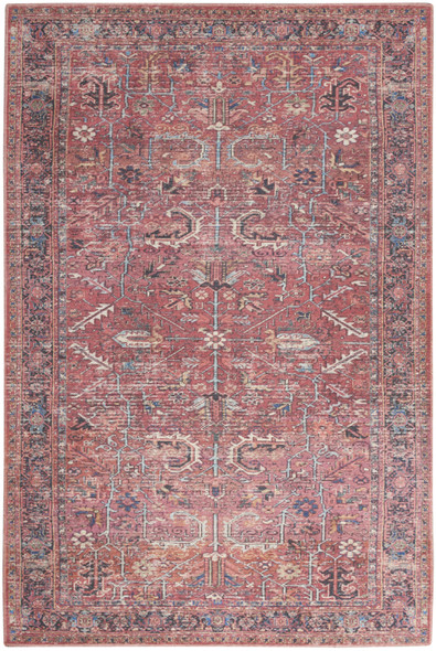 8' X 10' Red Floral Power Loom Distressed Area Rug