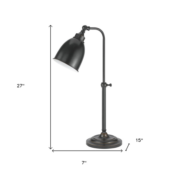 27" Bronze Metal Adjustable Table Lamp With Bronze Dome Shade