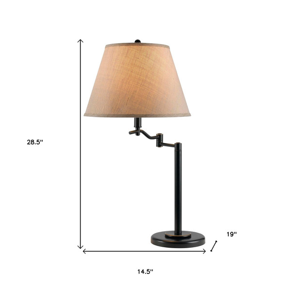 29" Bronze Metal Swing Arm Table Lamp With Off White Empire Shade