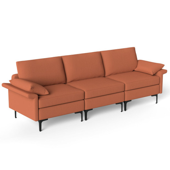 Large 3-Seat Sofa Sectional with Metal Legs for 3-4 people-Rust Red