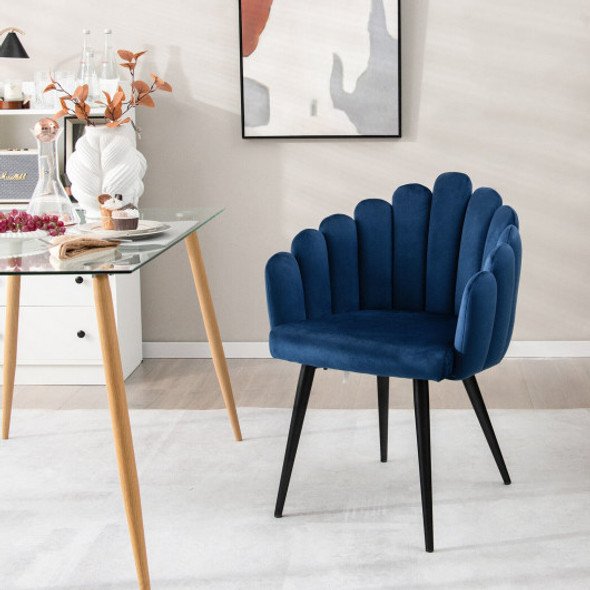 Modern Velvet Dining Chair with Metal Base and Petal Backrest-Blue