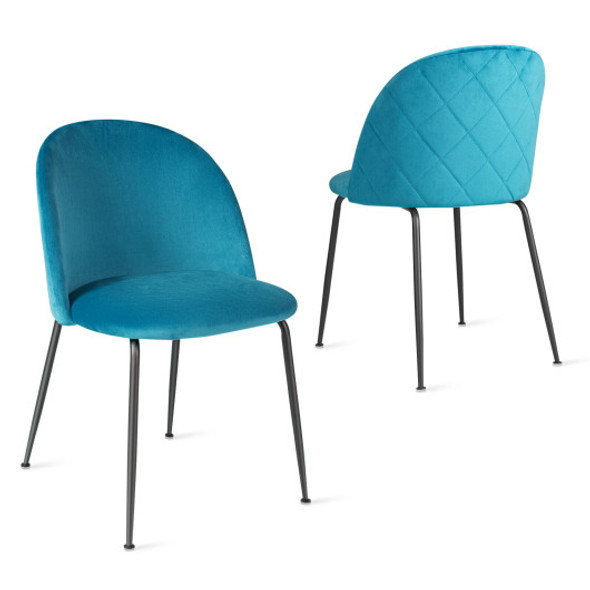 Set of 2 Upholstered Velvet Dining Chair with Metal Base for Living Room-Teal