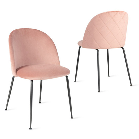 Set of 2 Upholstered Velvet Dining Chair with Metal Base for Living Room-Pink