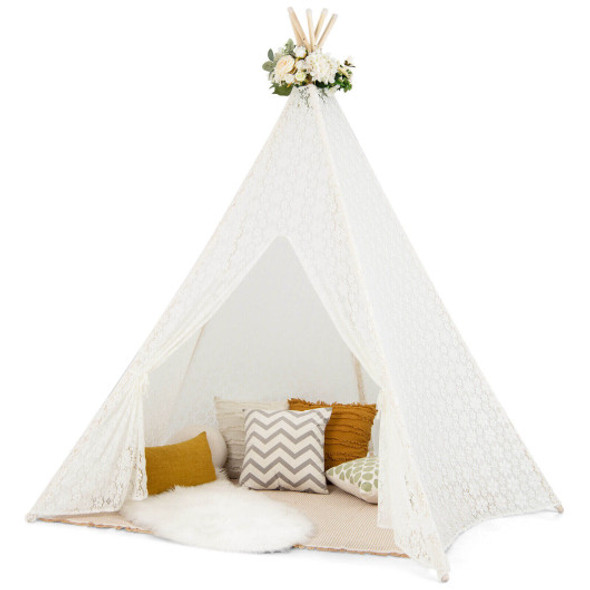 Lace Teepee Tent with Colorful Light Strings for Children