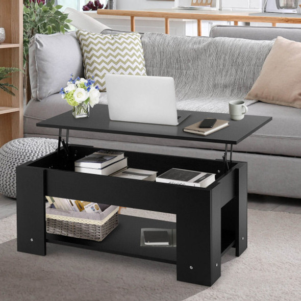 Coffee Table with Lift-up Desktop and Hidden Storage-Black