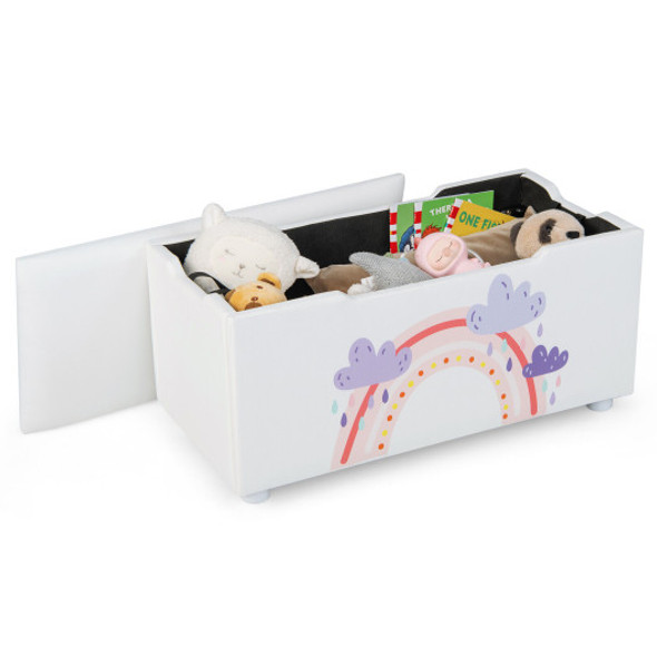 Kids Wooden Upholstered Toy Storage Box with Removable Lid-White