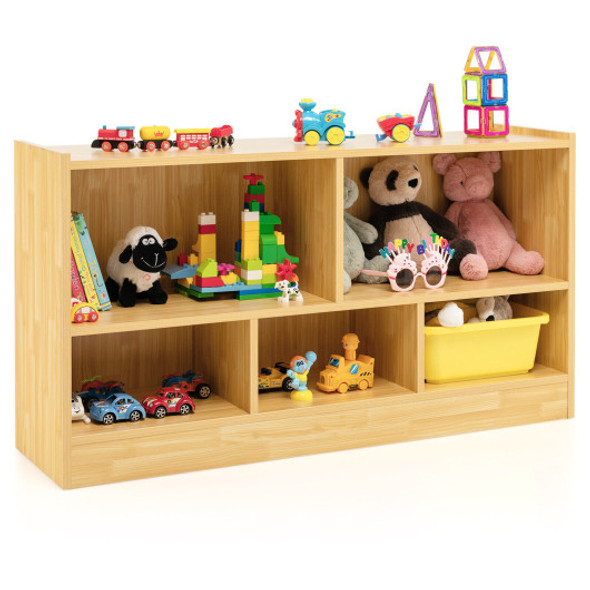 Kids 2-Shelf Bookcase 5-Cube Wood Toy Storage Cabinet Organizer-Beige