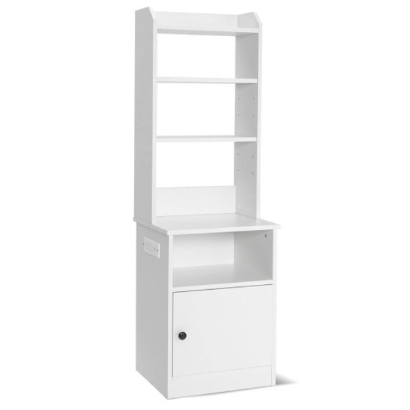 6-Tier Bookshelf with Charging Station and Cabinet-White