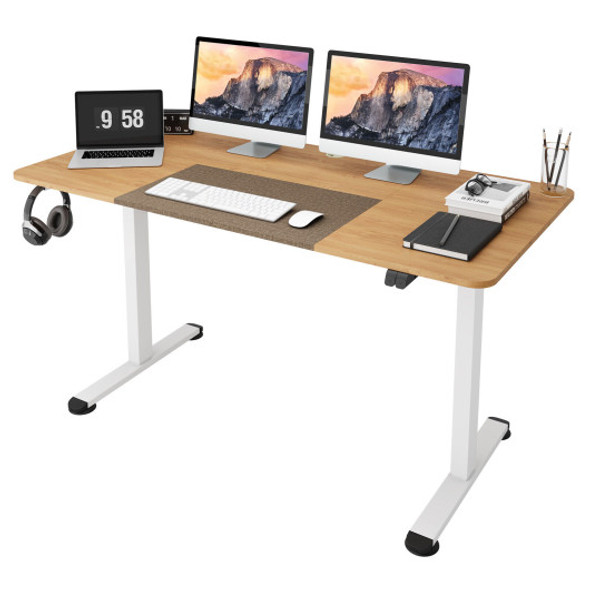 55 Inch Electric Height Adjustable Office Desk with Hook-Beige