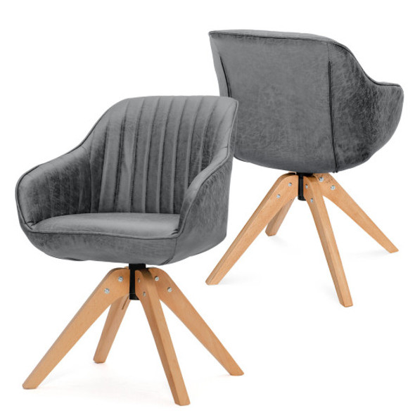 Modern Leathaire Set of 2 Swivel Accent Chair with Beech Wood Legs-Gray