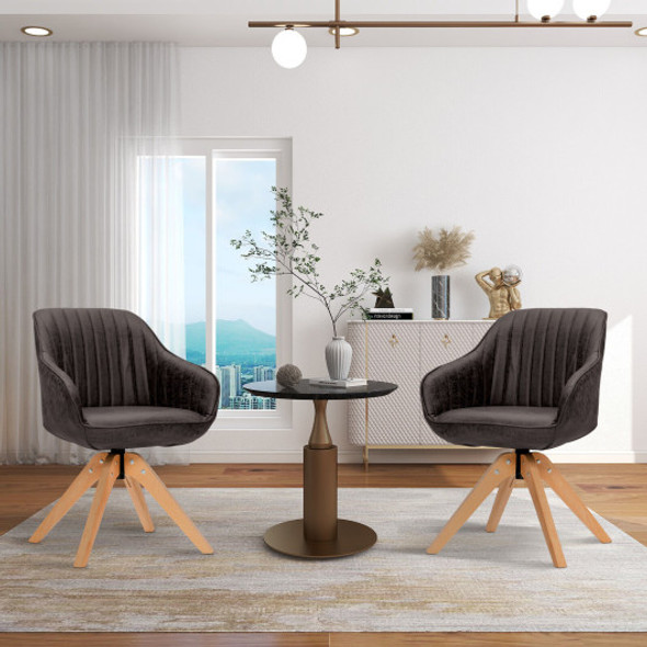 Modern Leathaire Set of 2 Swivel Accent Chair with Beech Wood Legs-Brown