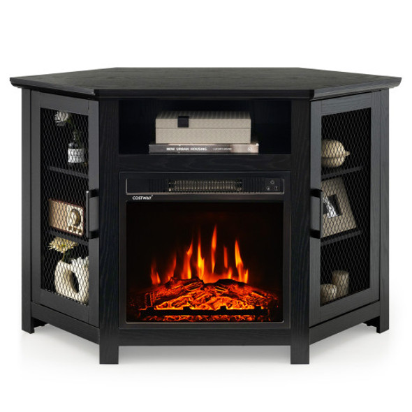 Corner TV Stand with 18 Inch Electric Fireplace for TVs up to 50 Inch-Black