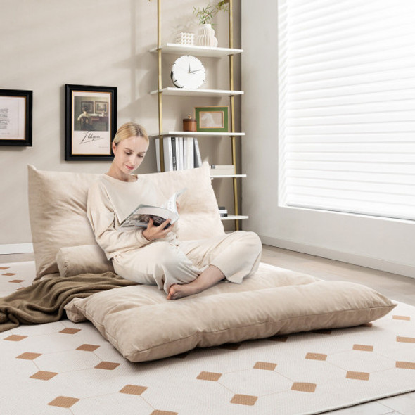 Adjustable Floor Sofa Bed with 2 Lumbar Pillows-Beige