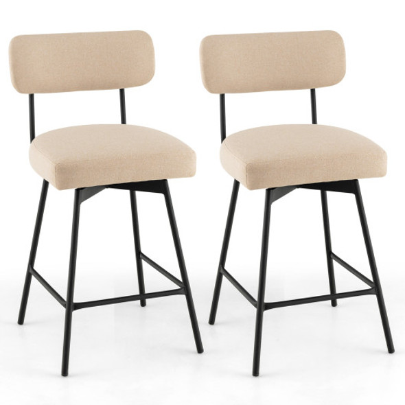 25" 2-Piece Modern Upholstered Bar Stools with Back and Footrests-Beige