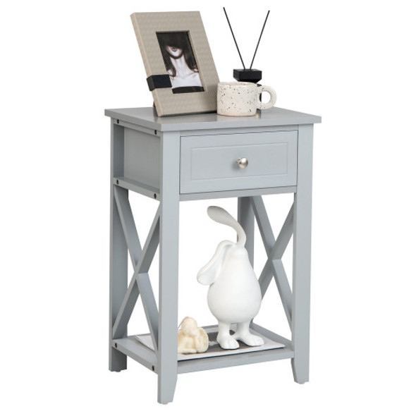 Sofa Side End Table with Drawer and Shelf-Gray