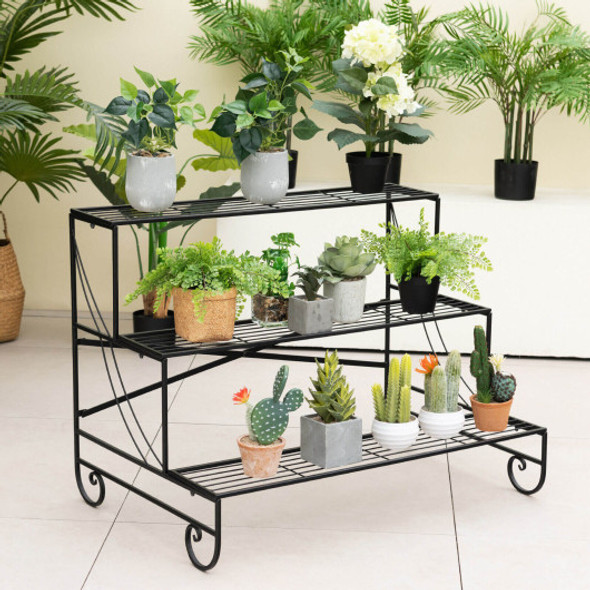 3-Tier Mental Plant Stand with Grid Shelf