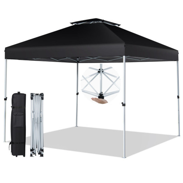 2-Tier 10 x 10 Feet Pop-up Canopy Tent with Wheeled Carry Bag-Black