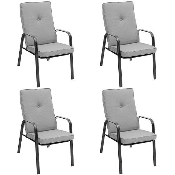 4 Piece Patio Dining Chairs with High-Back Cushions