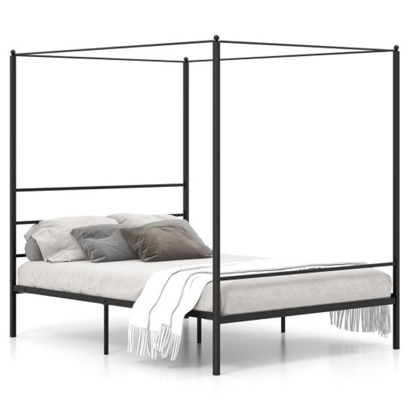 Queen Size Metal Canopy Bed Frame with Slat Support-Queen Size