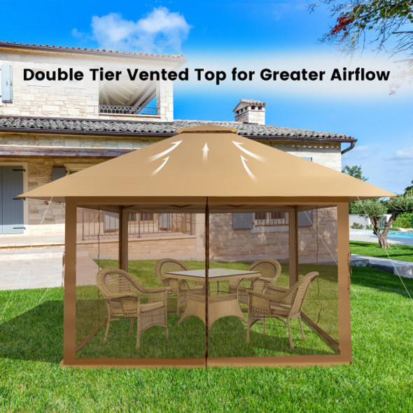 13 x 13 Feet Pop-up Instant Canopy Tent with Mesh Sidewall-Coffee