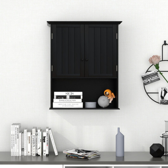 2-Door Wall Mount Bathroom Storage Cabinet with Open Shelf-Black