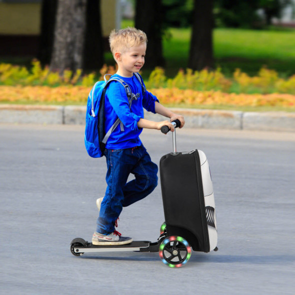 Hardshell Ride-on Suitcase Scooter with LED Flashing Wheels-White